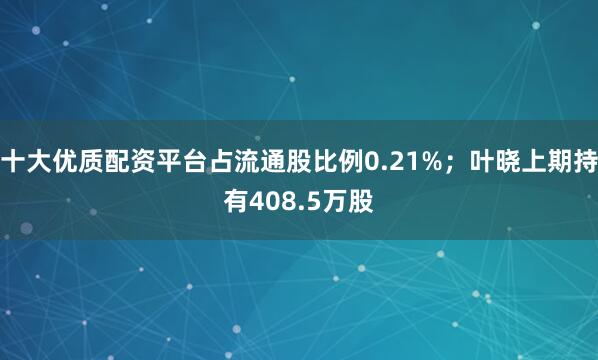 十大优质配资平台占流通股比例0.21%；叶晓上期持有408.5万股